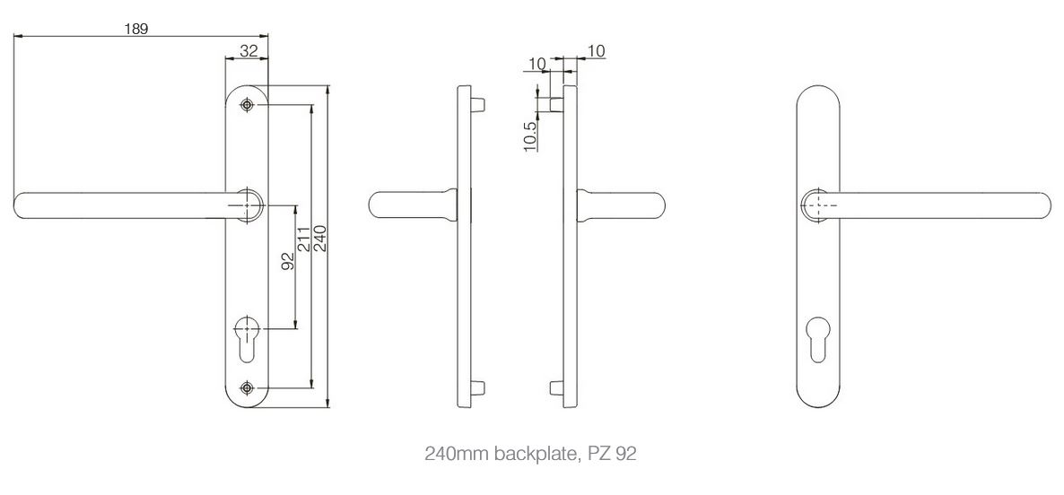 White long lever door handle for elderly and infirm with 240mm backplate